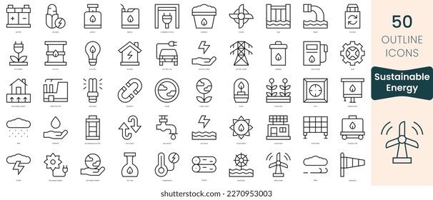 Set of sustainable energy icons. Thin linear style icons Pack. Vector Illustration