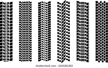 Conjunto de pistas de neumático SUV y jeep, archivo vector de silueta en color negro