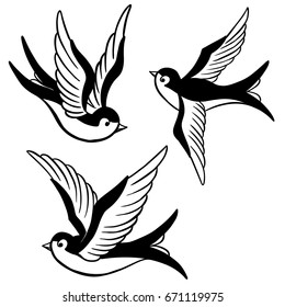 set of the swallow icons. Design elements for poster, t-shirt. Vector illustration.