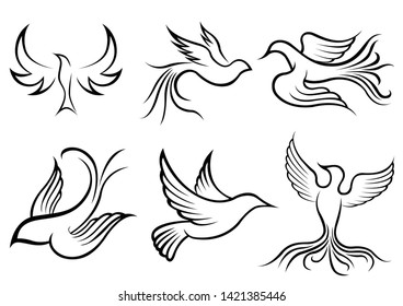 Set Swallow Tattoo Templates Isolated On Stock Vector (Royalty Free ...
