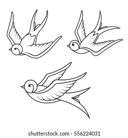 Set of swallow tattoo templates isolated on white background. Bird icons. Vector illustration.