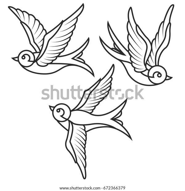 Set Swallow Tattoo Templates Isolated On Stock Vector (Royalty Free ...