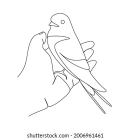 Set Of Swallow Tattoo Templates On White Background. Bird Icons vector one line drawing.