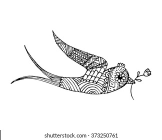 Set of Swallows Icon, Decorative Ornament for Coloring Book, Anti-Stress Therapy Patterns, Design Element, Logo Vector and Illustration.