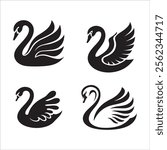 set of swan silhouette vector icon.