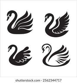 set of swan silhouette vector icon.