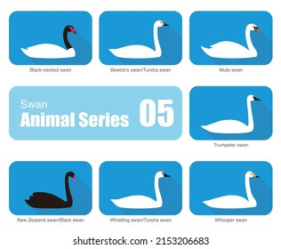 Set of swan vector icons set, single line design