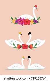 Set of Swans Design in Vector