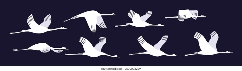 Set of swans in flight. Vector illustration
