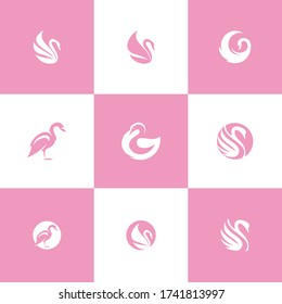 set swans pink ideas design vector illustration