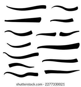 Set of swash hand drawn brush lines, underlines. Vector collection of calligraphic elements in doodle style. Swirl swoosh brushstroke.