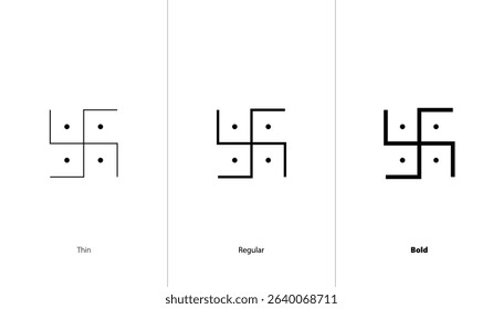 Set of swastik icons. thin, regular and bold line icons. swastika symbol. symbol of Hindus of divinity and spirituality. hindu religion vector icons