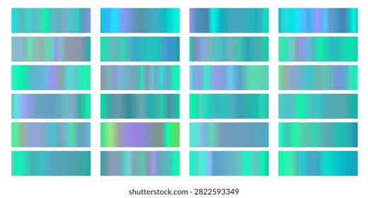 SEt of swatch iridescent bright modern gradient pallete, ble, green, yellow colors, vector print