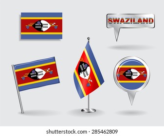 Set of Swaziland pin, icon and map pointer flags. Vector illustration.