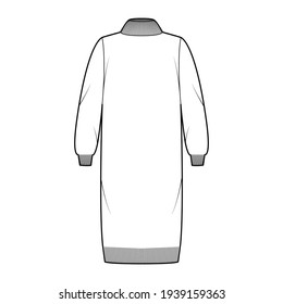 Set of Sweater dresses technical fashion illustration with rib turtleneck, long sleeves, oversized, knee length, knitted. Flat apparel template front, white color style. Women, men unisex CAD mockup