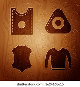 Set Sweater, Sewing Pattern, Leather and Sewing chalk on wooden background. Vector