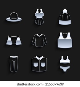 Set Sweater, Shirt, Swimsuit, Undershirt, Leggings, Men underpants, Winter hat and Man icon. Vector