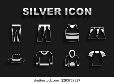 Set Sweater, Short or pants, T-shirt, Hoodie, Man hat, Undershirt, Leggings and Pants icon. Vector