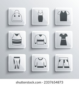 Set Sweater, Short or pants, Woman dress, Leggings, Undershirt, Handbag and T-shirt icon. Vector