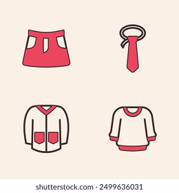 Set Sweater, Skirt, Tie and  icon. Vector