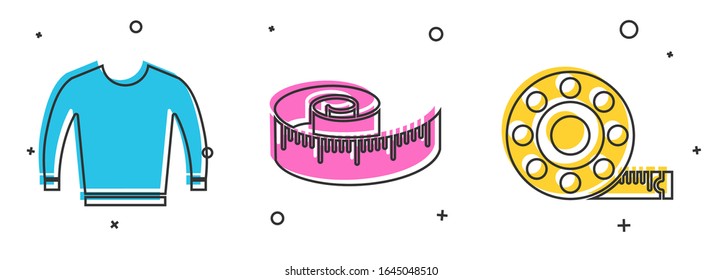 Set Sweater, Tape measure and Tape measure icon. Vector