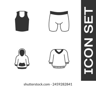 Set Sweater, Undershirt, Hoodie and Cycling shorts icon. Vector