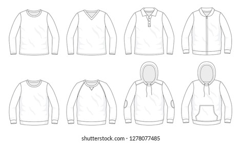 Set of sweaters fashion stylish hoodie collection template, fill in the blank vest tops various styles long sleeve