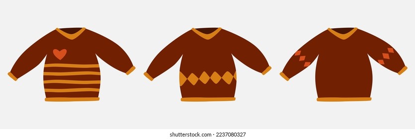 set of sweaters or warm clothes. cute casual cozy fashion with cartoon style. suitable for winter themed design.