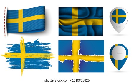 set of Sweden flags collection isolated on white