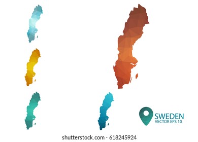 Set of Sweden maps. Bright gradient map of country in low poly style. Multicolored country map in geometric style for your infographics. Vector illustration eps 10.