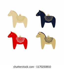 Set of swedish Dala Horses on white background