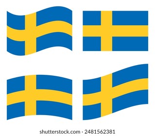 Set of Swedish flag icon vector illustration. Collection of flag of Sweden isolated on a white background.