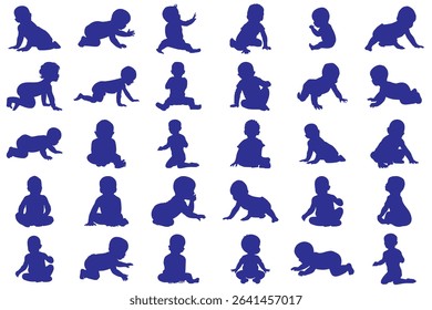 A set of sweet baby silhouettes capturing tender moments and activities.