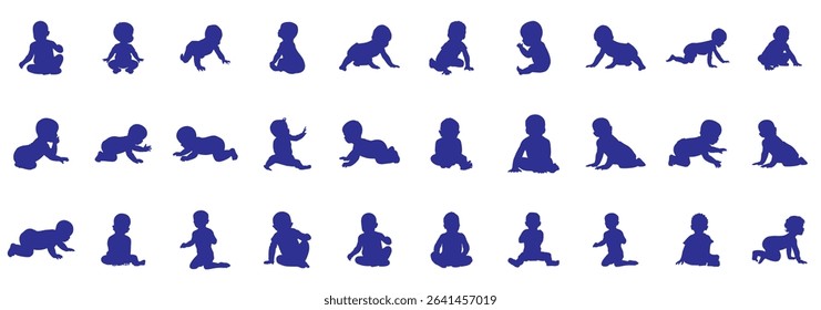 A set of sweet baby silhouettes capturing tender moments and activities.