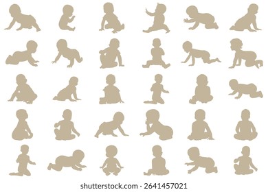 A set of sweet baby silhouettes capturing tender moments and activities.