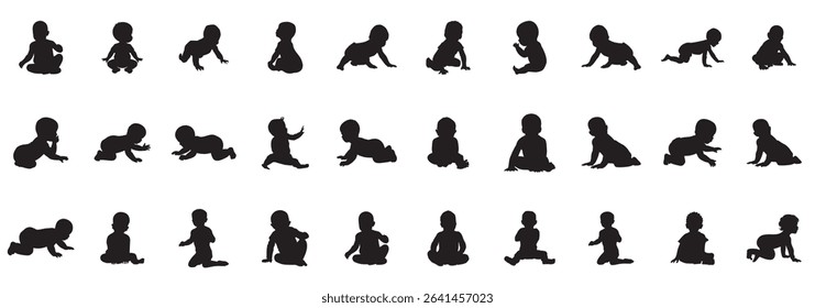 A set of sweet baby silhouettes capturing tender moments and activities.