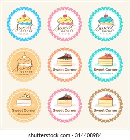 Set of sweet bakery badge label and logo