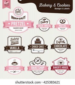 Set of sweet bakery and bread labels design for sweets shop, cake, restaurant, bake shop. Vector illustration.