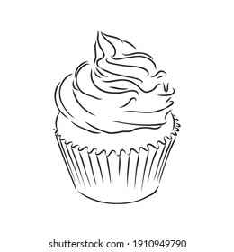 Set of sweet bakery decorated cupcakes hand drawn in vintage engraved style. Vector illustration. Isolated on white background. cupcake cake vector sketch illustration