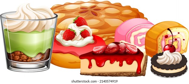 Set of sweet bakery dessert illustration