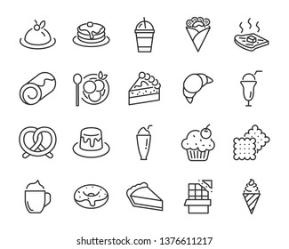 set of sweet bakery icons, such as ice cream, cake, smoothies, bread