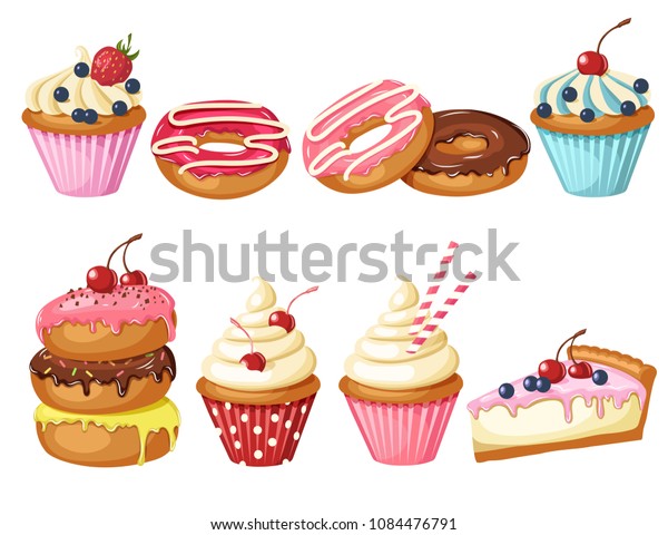 Set Sweet Bakery Vector Glazed Donuts Royalty Free Stock Image