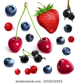 Set von süßen Beeren einzeln auf weißem Hintergrund. Vektorgrafik