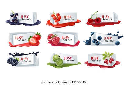 Set of sweet berry vector banners.