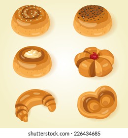 Set of sweet buns. Vector illustration