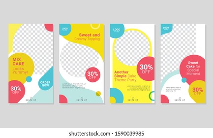 Set of sweet cake, candy, bakery, ice cream stories social media post template for cake shop promotion