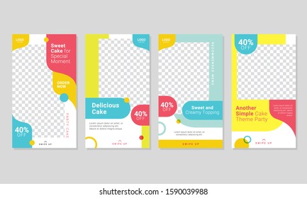 Set Of Sweet Cake, Candy, Bakery, Ice Cream Stories Social Media Post Template For Cake Shop Promotion