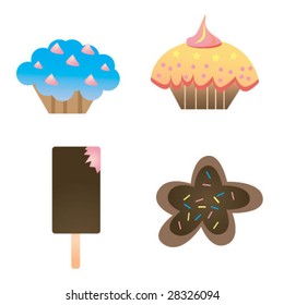 set of sweet cake, cupcake, cookie, ice-cream. vector illustration.