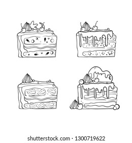 Set sweet cake. Decorated sweetness. Dessert. Coloring. 