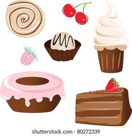 set of sweet cake. isolated on white